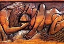 Birth, wooden bed panel