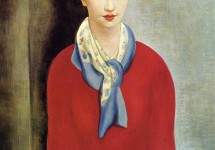 Кики де Монпарнас в красном джемпере и голубом шарфе 1925