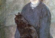 Young Woman Holding a Black Cat