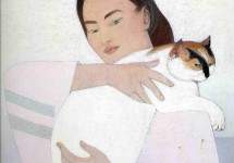 Young woman with white cat 1971