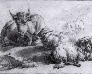 A Cow and Three Sheep — Адриан ван де Вельде