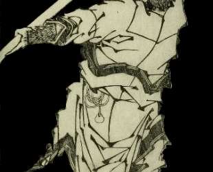 A depiction of Sun Wukong wielding his staff — Кацусика Хокусай