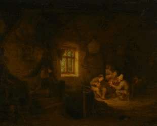 A Tavern Interior with Peasants Drinking Beneath a Window — Адриан ван Остаде