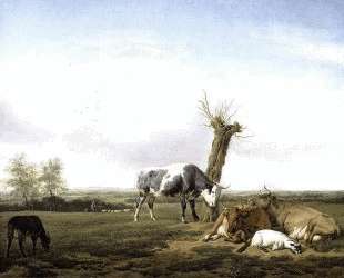 Cattle and Goats in a Meadow — Адриан ван де Вельде