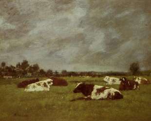 Cows in a Meadow, Morning Effect — Эжен Буден