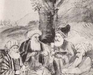 Four Orientals seated under a tree. Ink on paper — Рембрандт