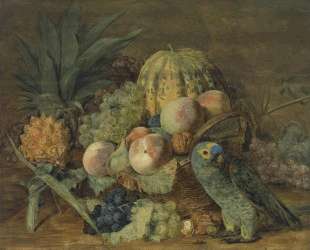 Fruit Still Life with an Amazon parrot — Фердинанд Георг Вальдмюллер