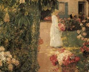 Gathering Flowers in a French Garden — Чайльд Гассам