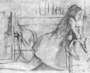 Girl kneeling, her arms on a chair — Бальтюс