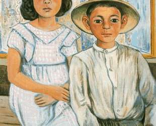Girl sitting and boy with hat standing — Рафаэль Забалета