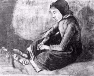 Girl with Black Cap Sitting on the Ground — Винсент Ван Гог