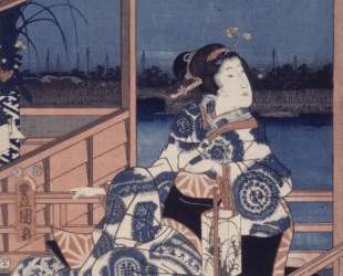 Moonlight View of Tsukuda with Lady on a Balcony — Утагава Кунисада