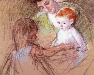 Мать и дочь смотрят на малыша — Мэри Кассат