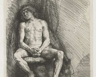 Nude man seated before a curtain — Рембрандт