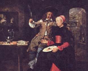 Portrait of the Artist with his Wife Isabella de Wolff in a Tavern — Габриель Метсю
