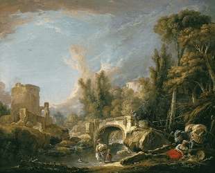 Речной пейзаж с руинами моста — Франсуа Буше