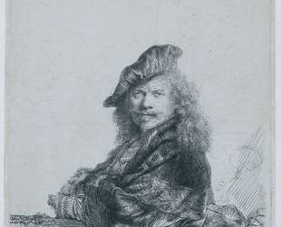 Self-portrait leaning on a stone sill — Рембрандт