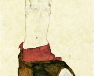 Semi Nude with Colored skirt and Raised Arms — Эгон Шиле