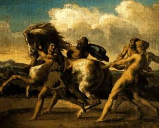 Slaves stopping a horse, study for The Race of the Barbarian Horses — Теодор Жерико