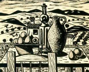 Still life, table figs, jar, bottle of anise — Рафаэль Забалета