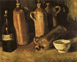 Still Life with Four Stone Bottles, Flask and White Cup — Винсент Ван Гог