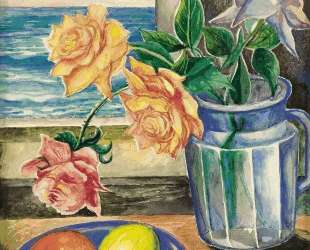 Натюрморт с розами и фруктами — Давид Бурлюк