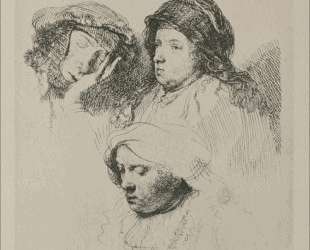 Three female heads with one sleeping — Рембрандт