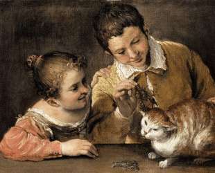 Two Children Teasing a Cat — Аннибале Карраччи