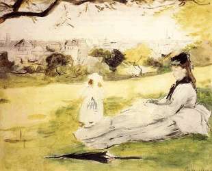 Woman and Child Seated in a Meadow — Берта Моризо