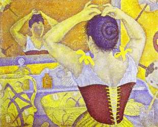Woman at her toilette wearing a purple corset — Поль Синьяк