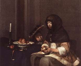 Woman Peeling Apple — Герард Терборх