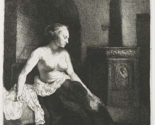 Woman Sitting Half Dressed Beside a Stove — Рембрандт