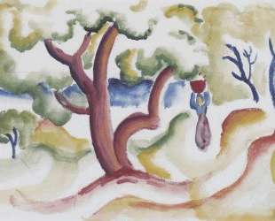 Woman with pitcher under trees — Август Маке