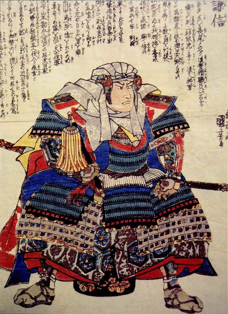 A fierce depiction of Uesugi Kenshin seated — Утагава Куниёси