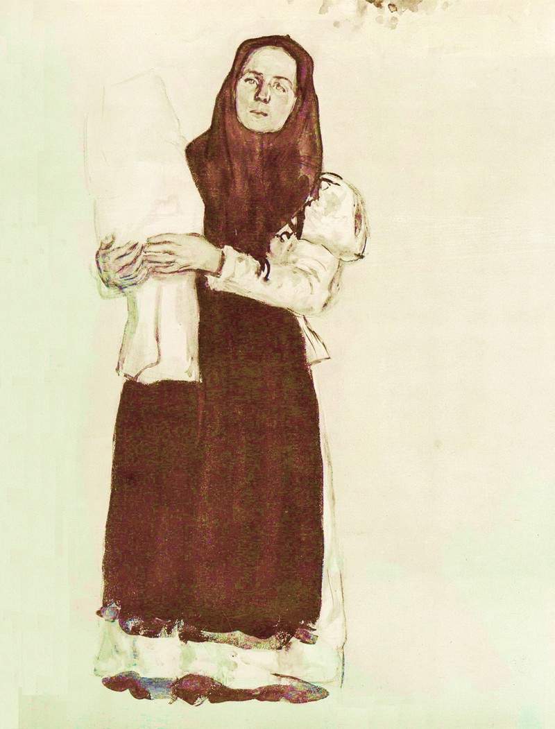 A young peasant woman in a red scarf — Константин Юон