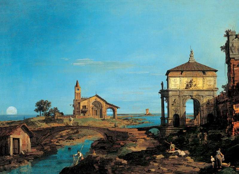An Island in the Lagoon with a Gateway and a Church — Каналетто