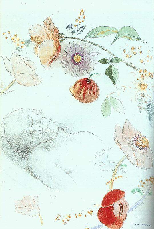 Bust of a Man Asleep amid Flowers — Одилон Редон