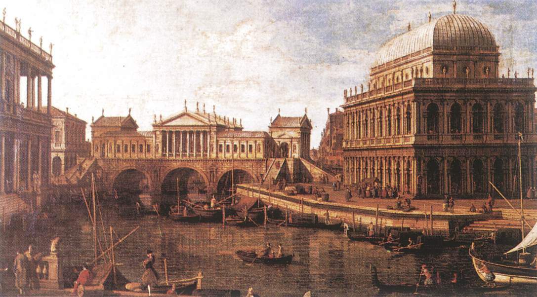 Capriccio: a Palladian Design for the Rialto Bridge, with Buildings at Vicenza — Каналетто