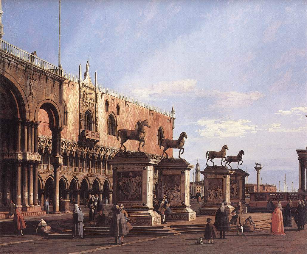 Capriccio: The Horses of San Marco in the Piazzetta — Каналетто