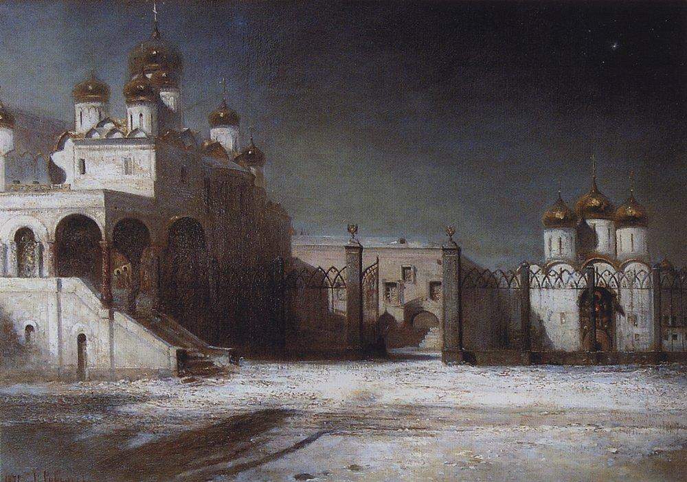 Соборная площадь в Московском Кремле ночью — Алексей Саврасов