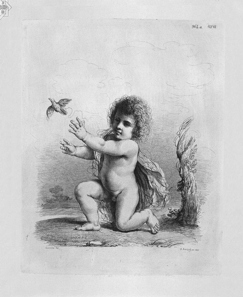 Cherub kneeling releasing a bird by Guercino — Джованни Баттиста Пиранези