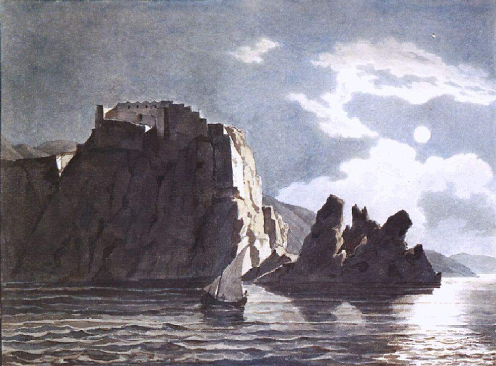 Скалы и луна ночью — Карл Брюллов
