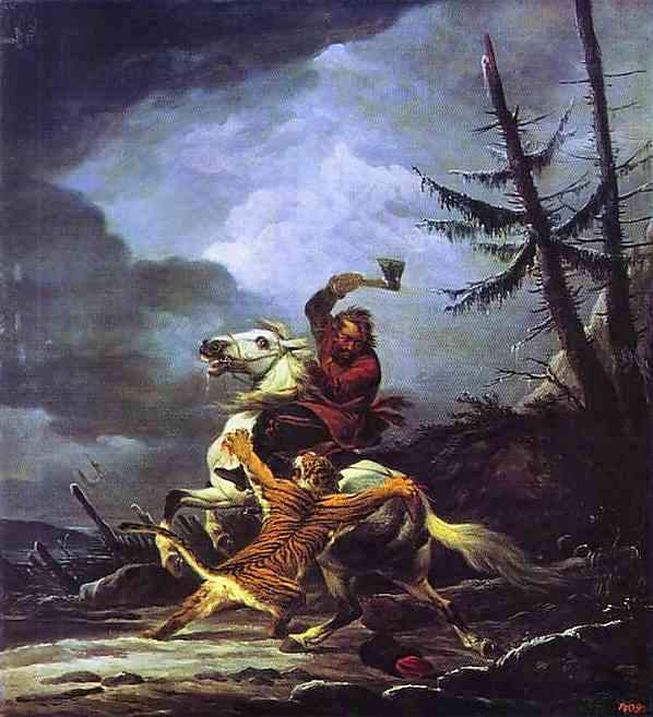 Cossack Fighting off a Tiger — Александр Орловский