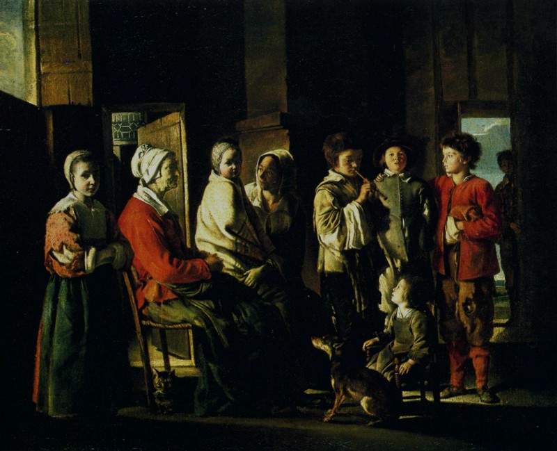 Country interior with the young player of flageolet — Братья Ленен