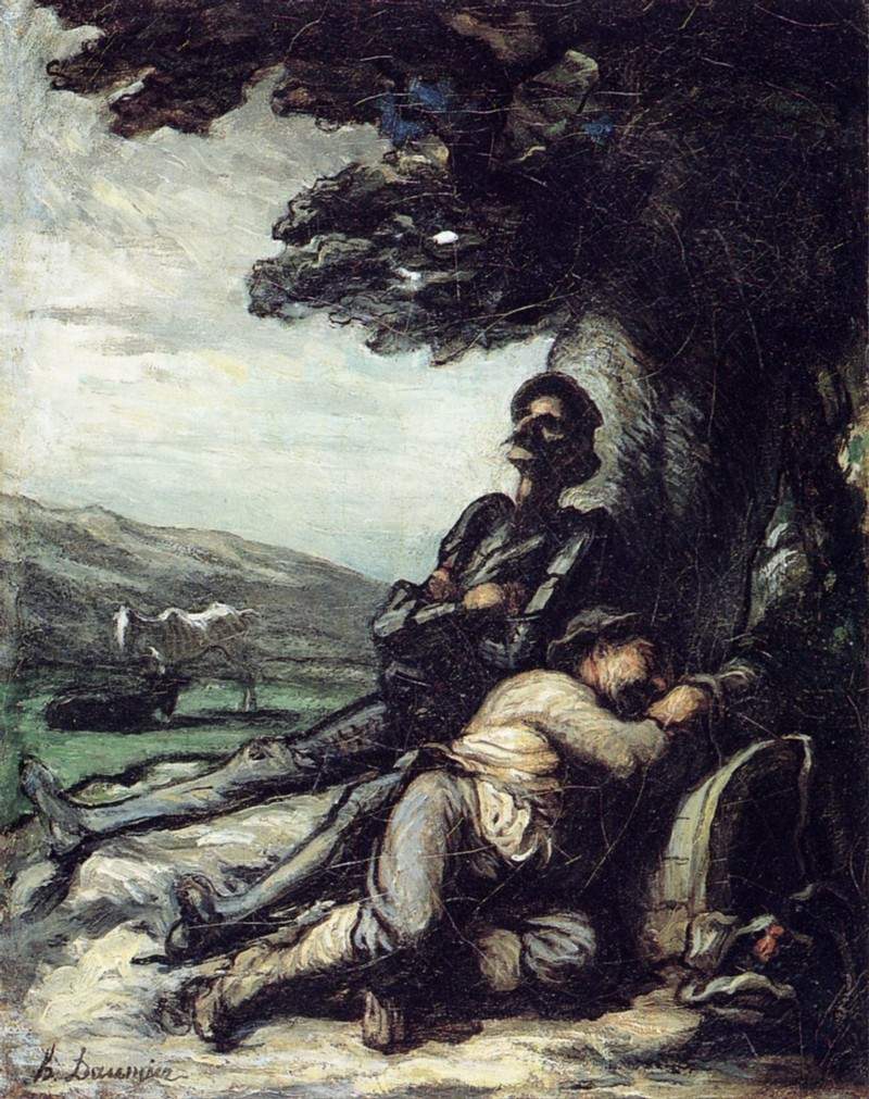 Дон Кихот и Санчо Панса отдыхают под деревом — Оноре Домье