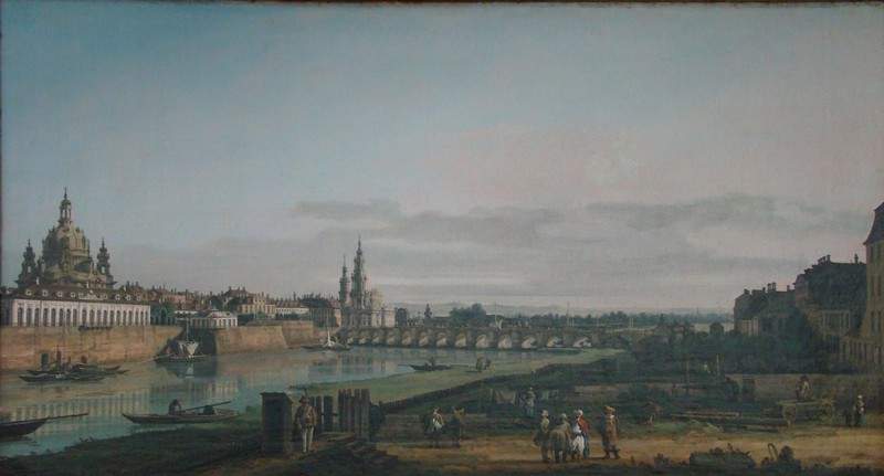 Dresden seen from right bank of the Elbe, below the Augustus Bridge — Бернардо Беллотто