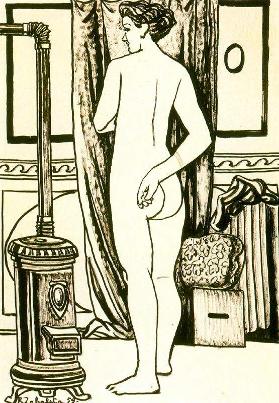Female nude from back with stove — Рафаэль Забалета