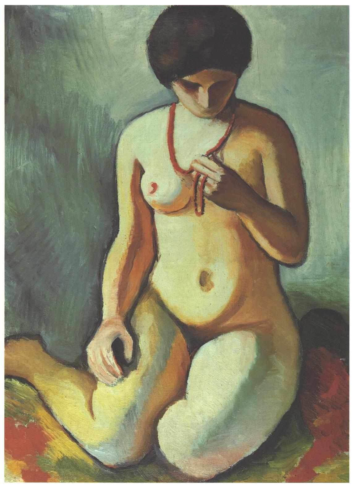 Female nude with corall necklace — Август Маке