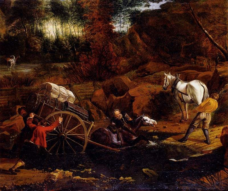 Figures With A Cart And Horses Fording A Stream — Ян Сиберехтс