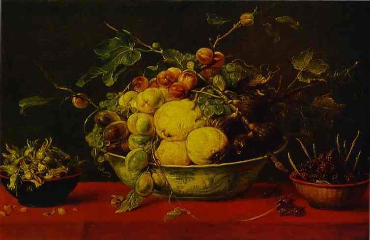 Fruits in a Bowl on a Red Tablecloth — Франс Снейдерс
